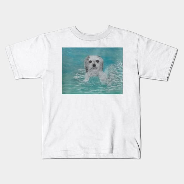 Dog walking on water Kids T-Shirt by Daranem